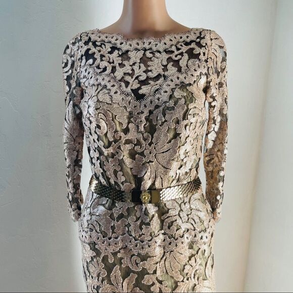 TADASHI SHOJI Sequin Embroidered Gold Gown Size 2 - Picture 7 of 16